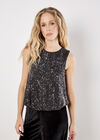 Chevron Sequin Puff Hem Top, Dark Grey - Charcoal, large