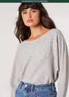 Gem Embellished Batwing Jumper, Grey, large