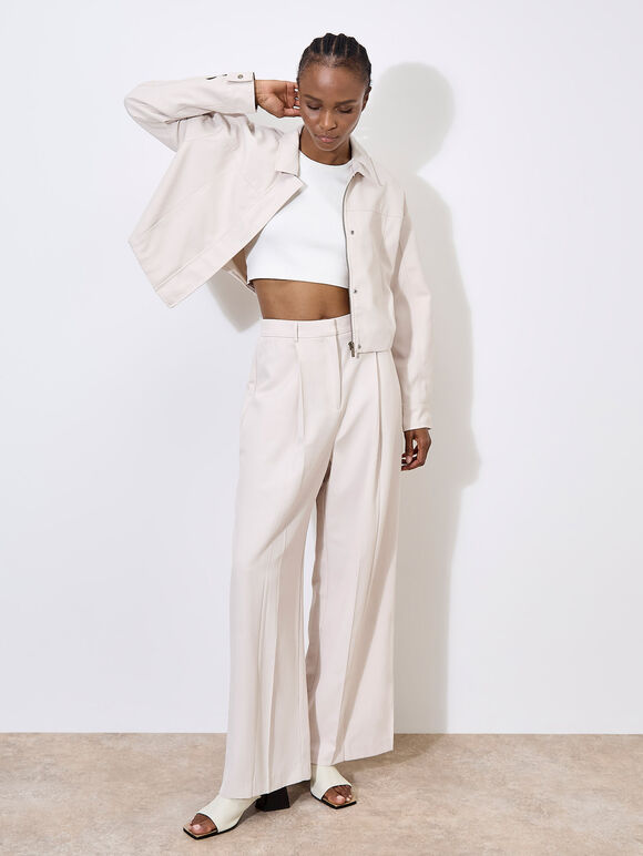 Soft Tailored Cropped Jacket, Stone, large