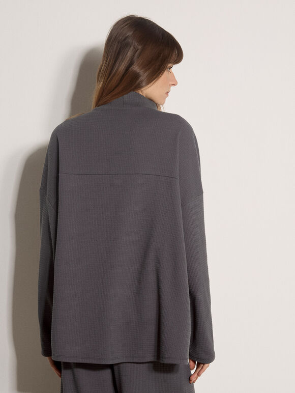 Waffle Jersey Knit Oversized Top, Dark Grey/Charcoal, large