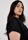 Cotton Blend Utility Mini Dress, Black, large