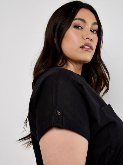 Cotton Blend Utility Mini Dress