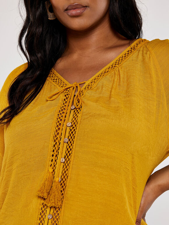 Curve Crochet  Batwing Top, Mustard, large