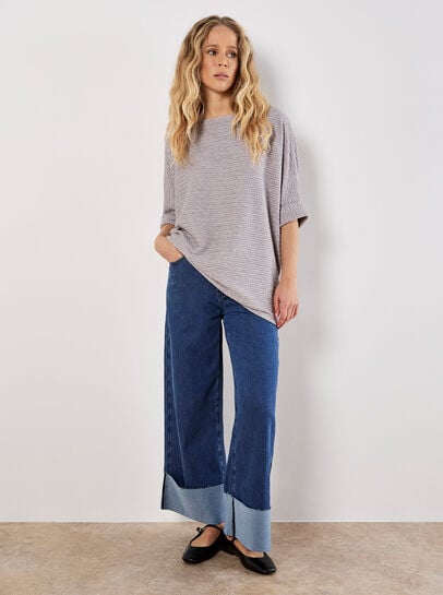 Textured Cable Knit Batwing Oversized Top