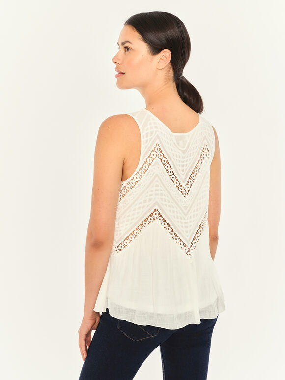 Zigzag Crochet Shimmer Slub Top, Cream, large