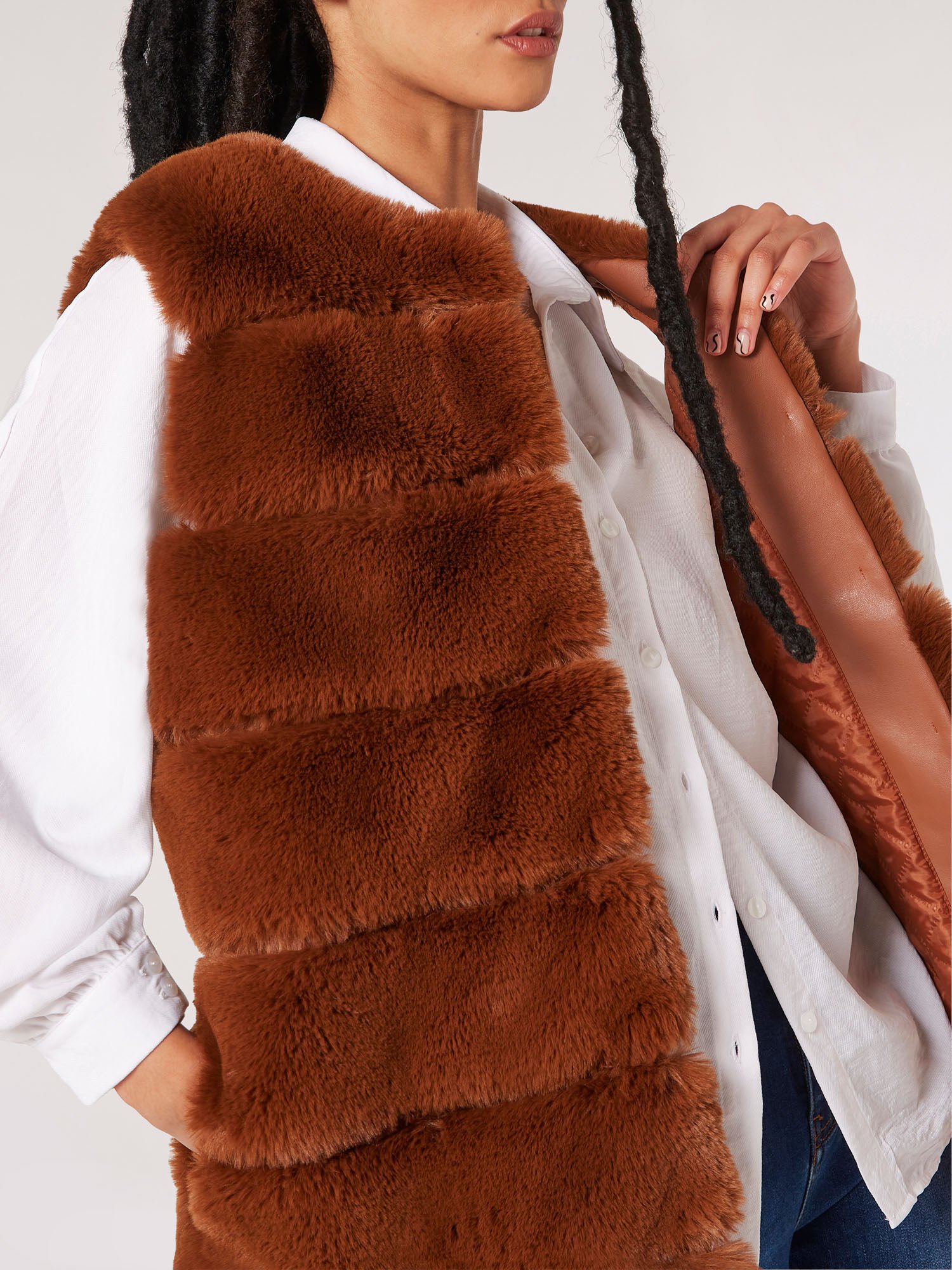 Soft Touch Faux Fur Gilet Apricot Clothing