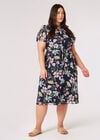 Curve Graphic Floral Shirt Midi Dress, Navy, large