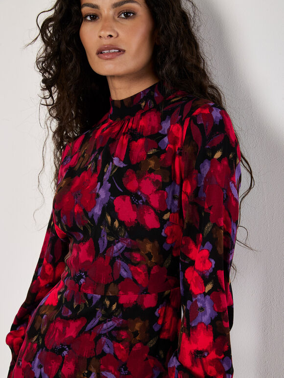 Floral Midaxi Dress, Red, large