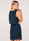 Beaded Skirt Mini Dress, Navy, large