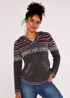 Hooded Fair Isle Jumper, Dark Grey - Charcoal, large
