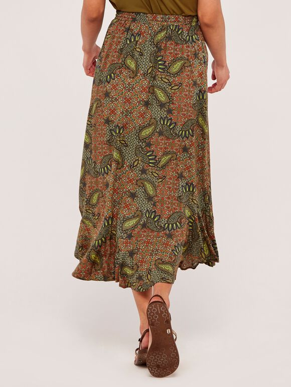 Paisley Enchant Curved Hem Skirt, Khaki, large