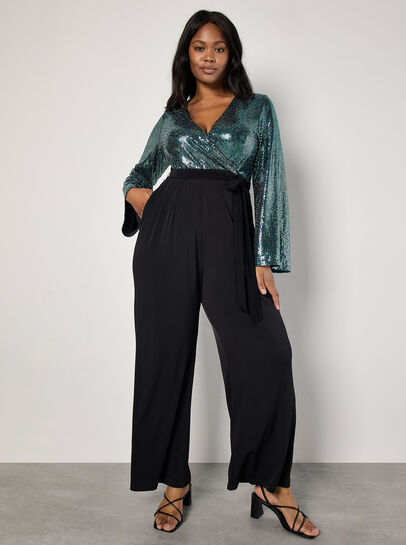 Curve Mirror Sequin Contrast Jumpsuit