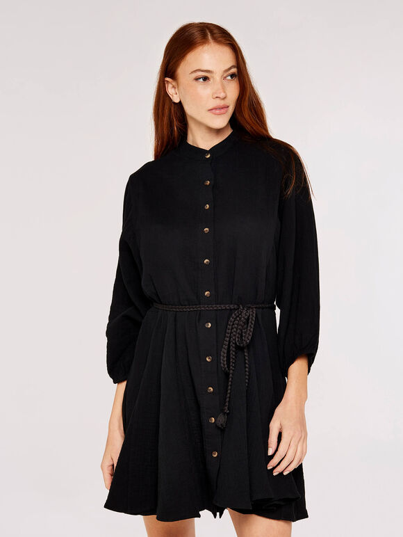 Tetra Button Dress, Black, large