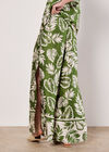 Tropical Leaf Print Satin Wide Leg Trousers, Green, large