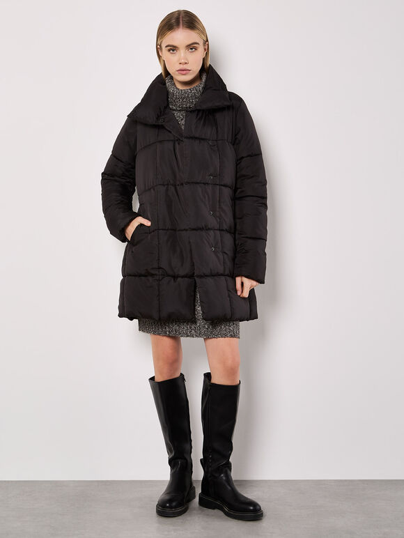 Quilted Puffer Jacket, Black, large