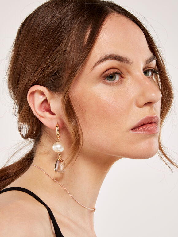 Crystal Pearl Drop Earrings, Yellow, large