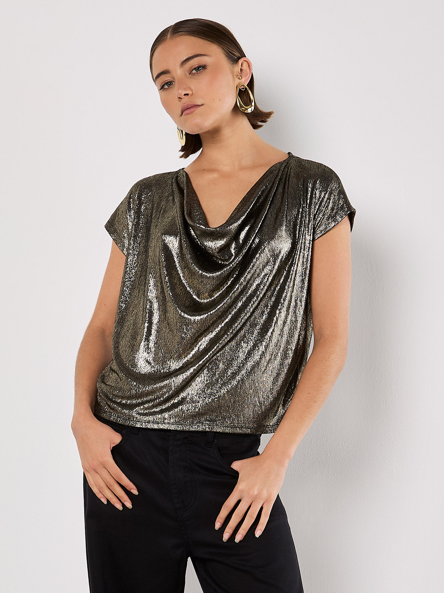 yellow cowl neck top