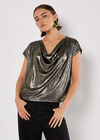 Metallic Foil Cowl Neck Top, Yellow, large