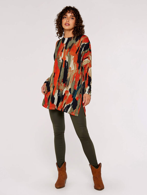 Paint Splash Knitted Top, Khaki, large