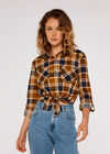 Check Tie Front Shirt, Rust, large