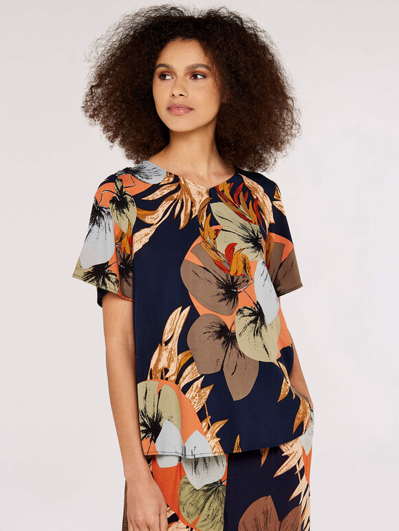 Lily Petal Button Top, Navy, large