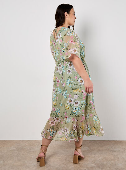 Curve Floral Wrap Midi Dress