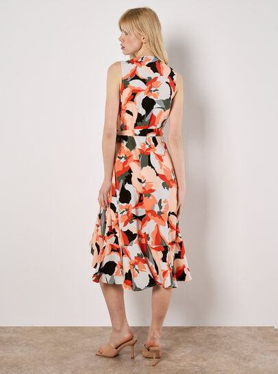 Graphic Floral Wrap Midi Dress