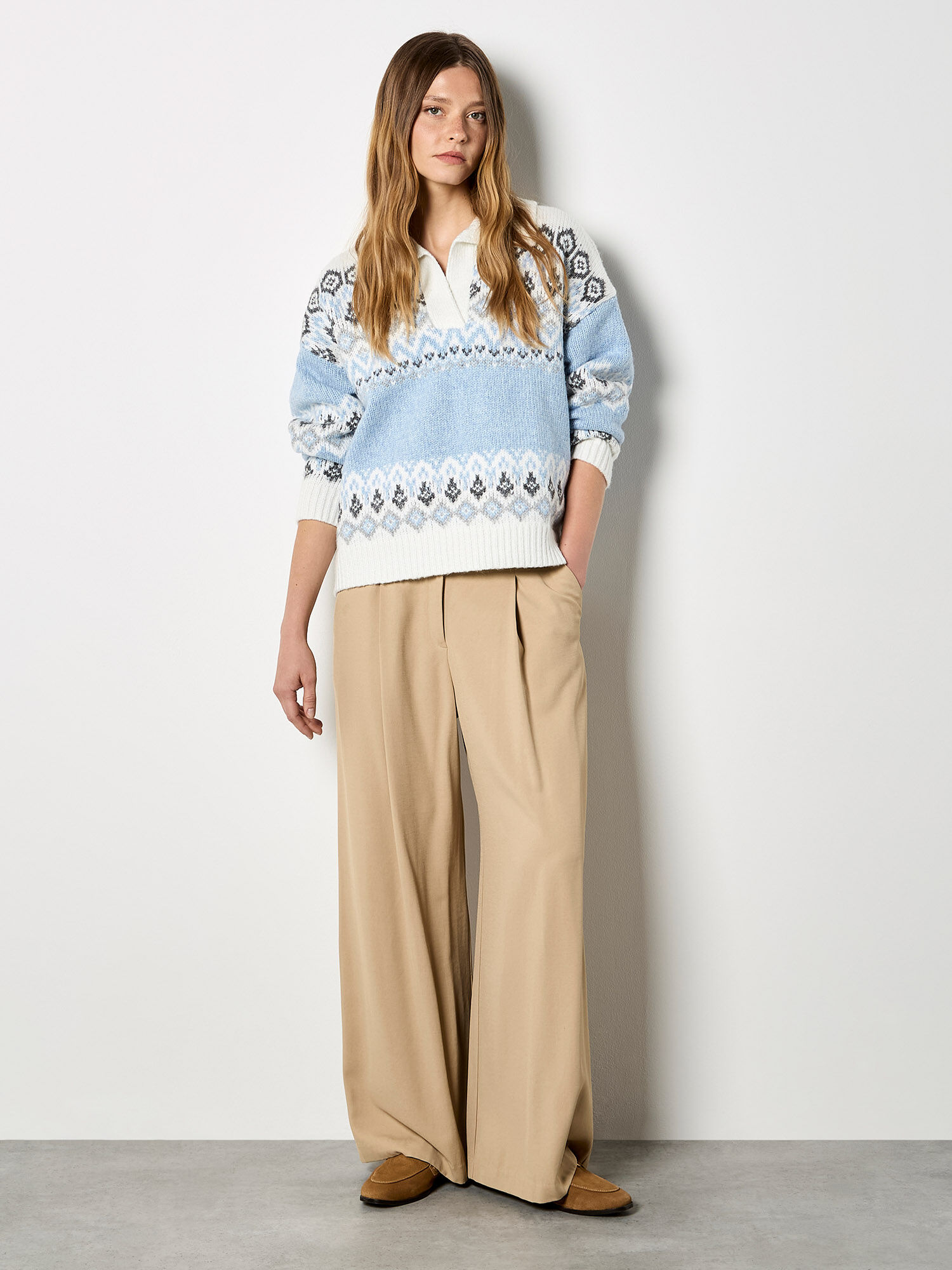 Open Collar Fair Isle Jumper | Apricot Clothing
