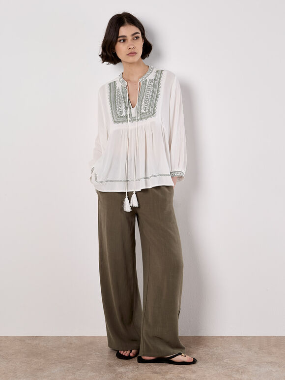 Embroidered Tassel Top, Green, large