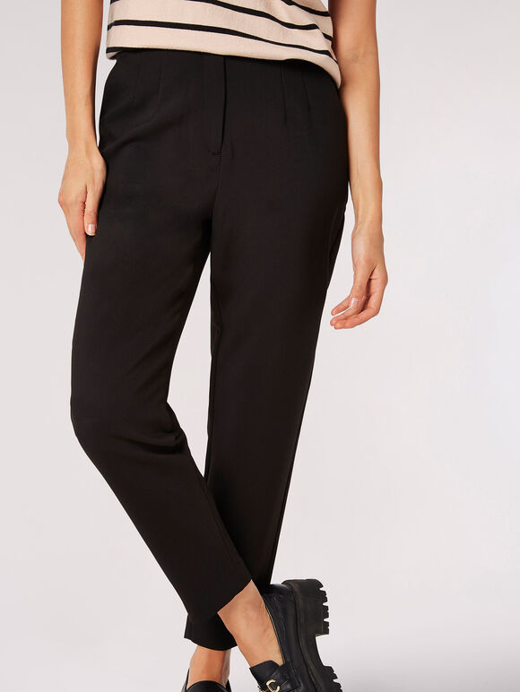 Pintuck Pleat Tailored Trousers, Black, large