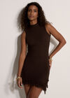 Rib Knit Fringe Bodycon Mini Dress, Brown, large