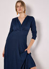 V-Neck Textured Midi Dress, Navy, large