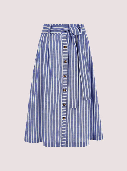 Striped Button Midi Skirt