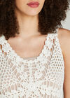 Crochet Curved Fringe Hem Top, Cream, large