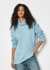 Oversized Roll Neck Tunic Jumper, Blue, large