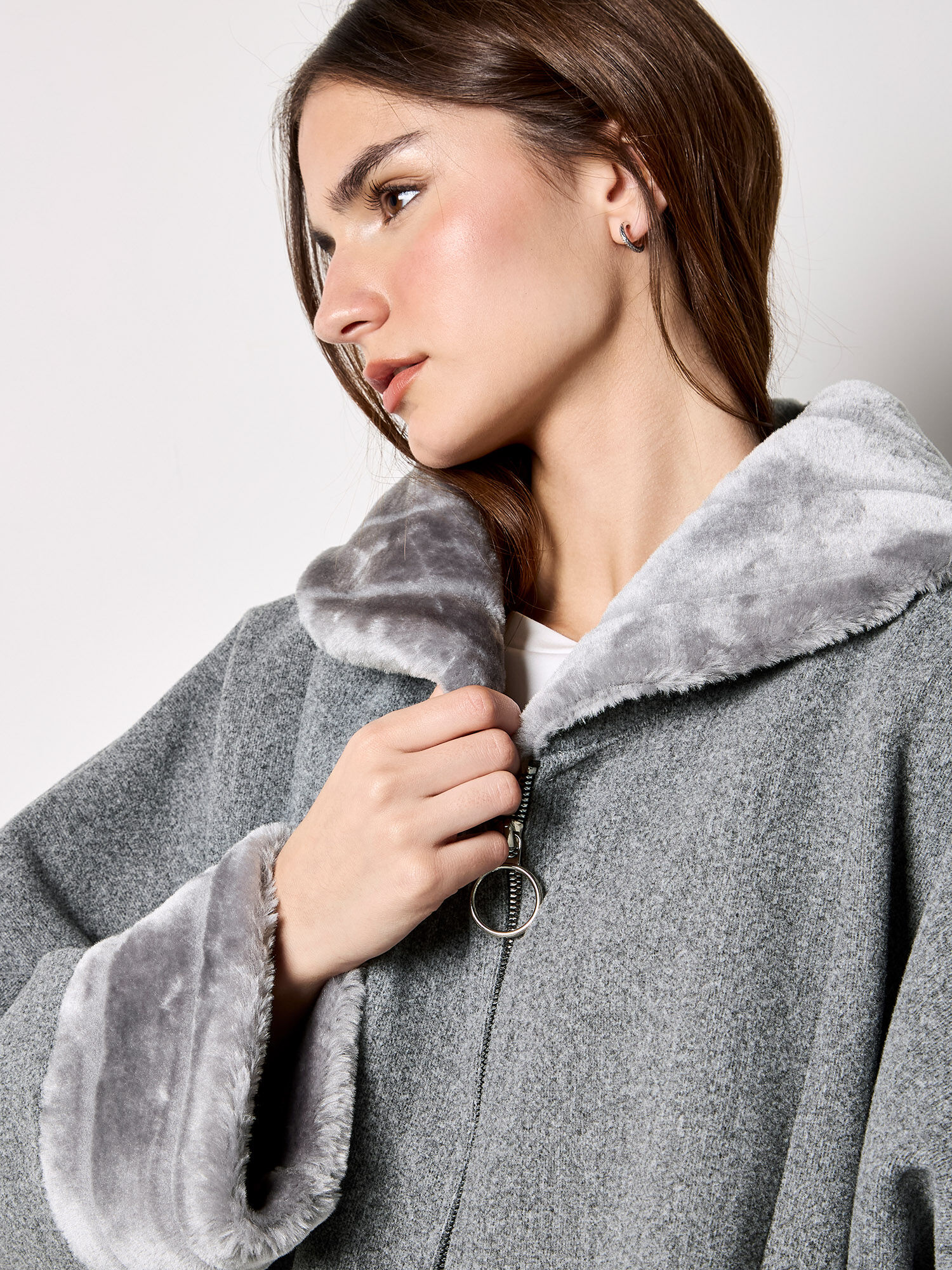 Faux Fur Zip Fleece Jacket | Apricot Clothing