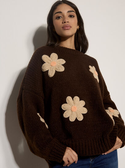 Chunky Knit Flower Applique Jumper