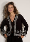 Soft Ribbed Knit Embroidered Cardigan, Black, large