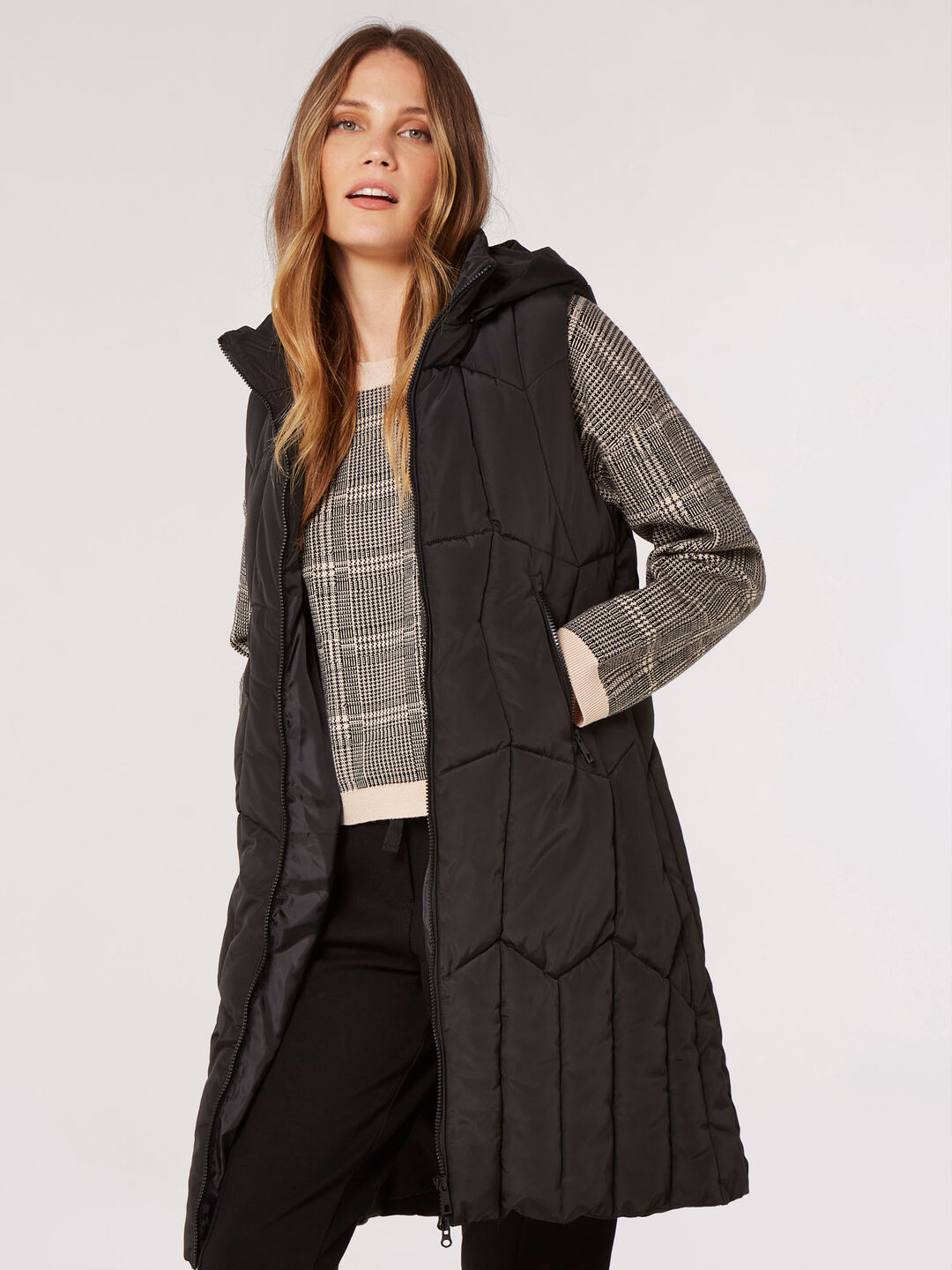 Image of Hooded Longline Puffer Gilet