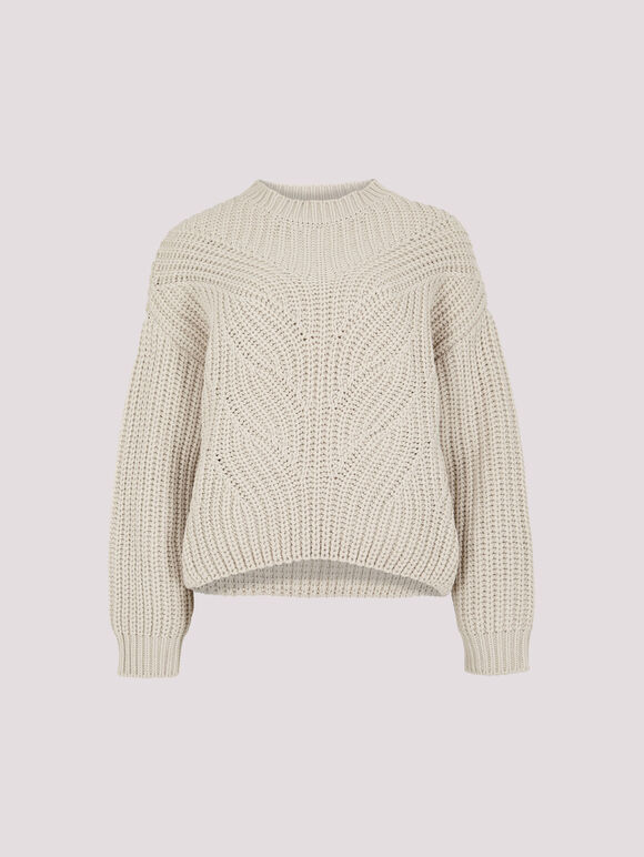 Chunky Cable Knit Jumper, Stone, large