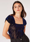Zebra Ruched Shoulder Bodysuit, Navy, large