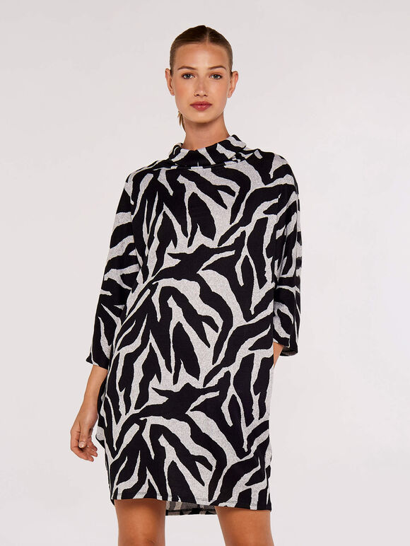 Zebra Print Cocoon Mini Dress, Grey, large