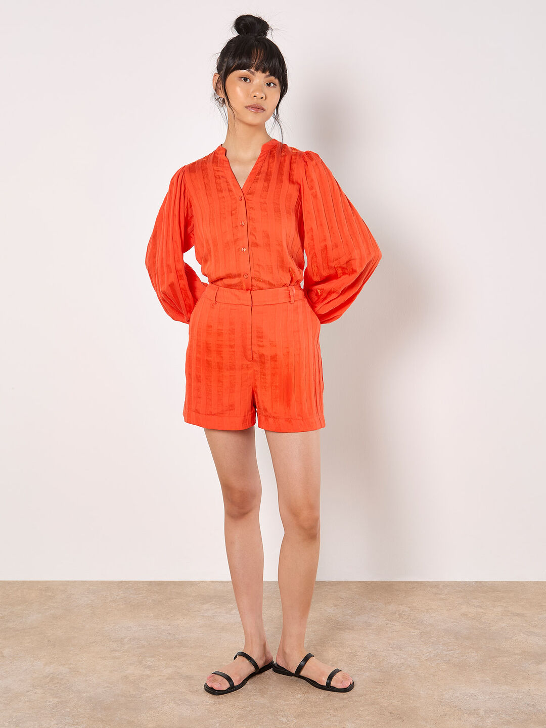 Image of Orange Self Stripe Shorts & Shirt Co-ord