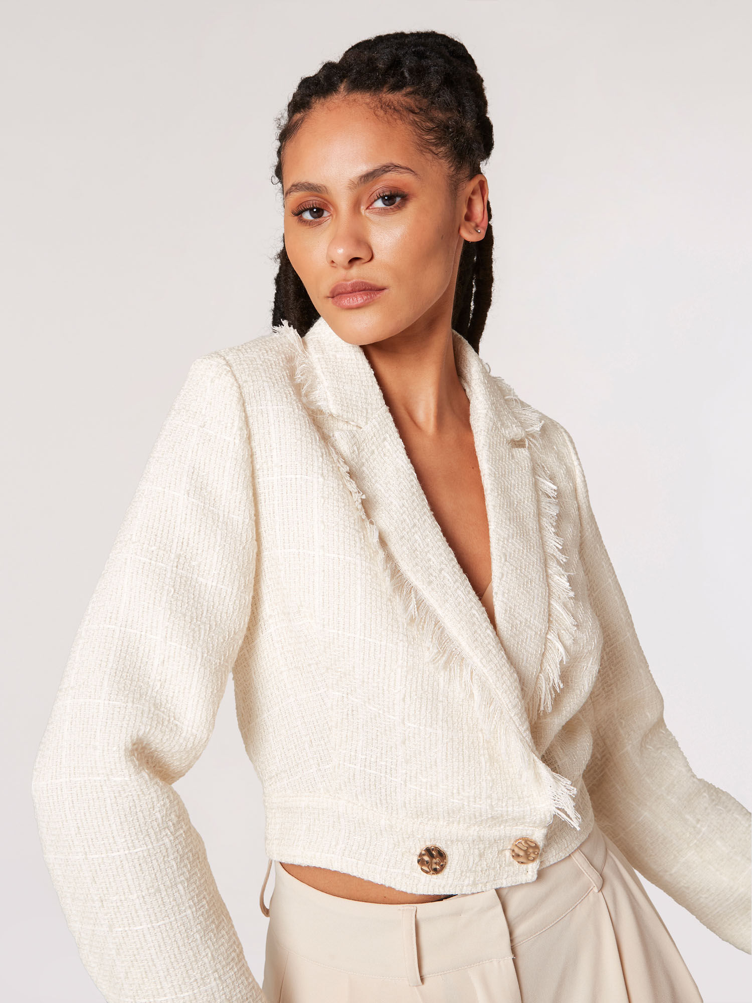 Tweed fringe blazer cheap