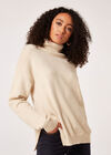 Side Zip Roll Neck Jumper, Stone, large