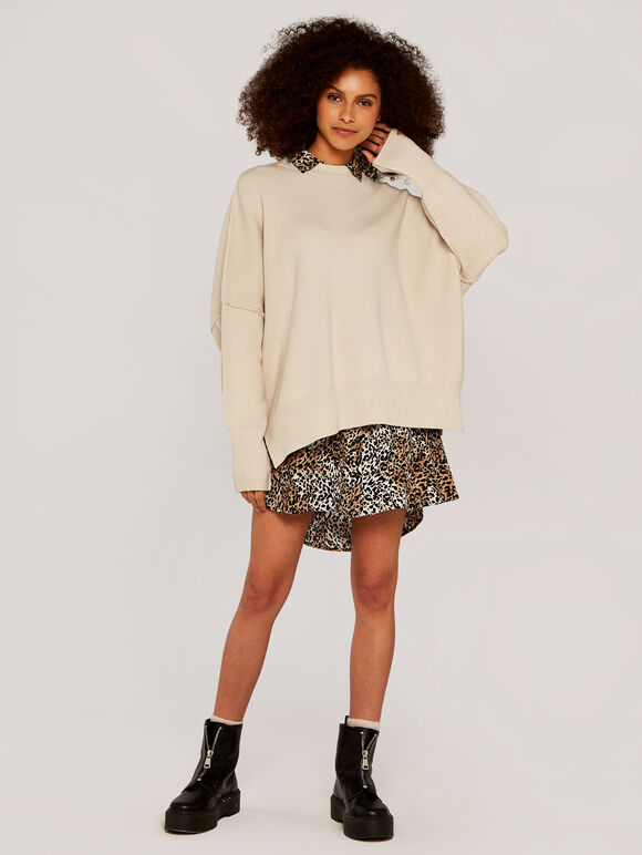 Animal Shirt Dress, Cream, large