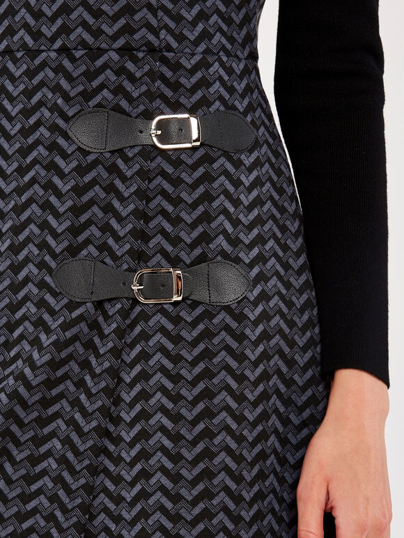 Herringbone 2 Buckle Wrap Dress, Black, large