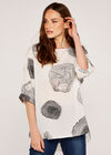 Wood Print Oversized Top, Cream, large