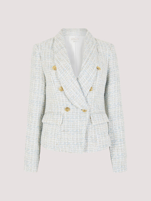 Tweed Cropped Blazer, Blue, large