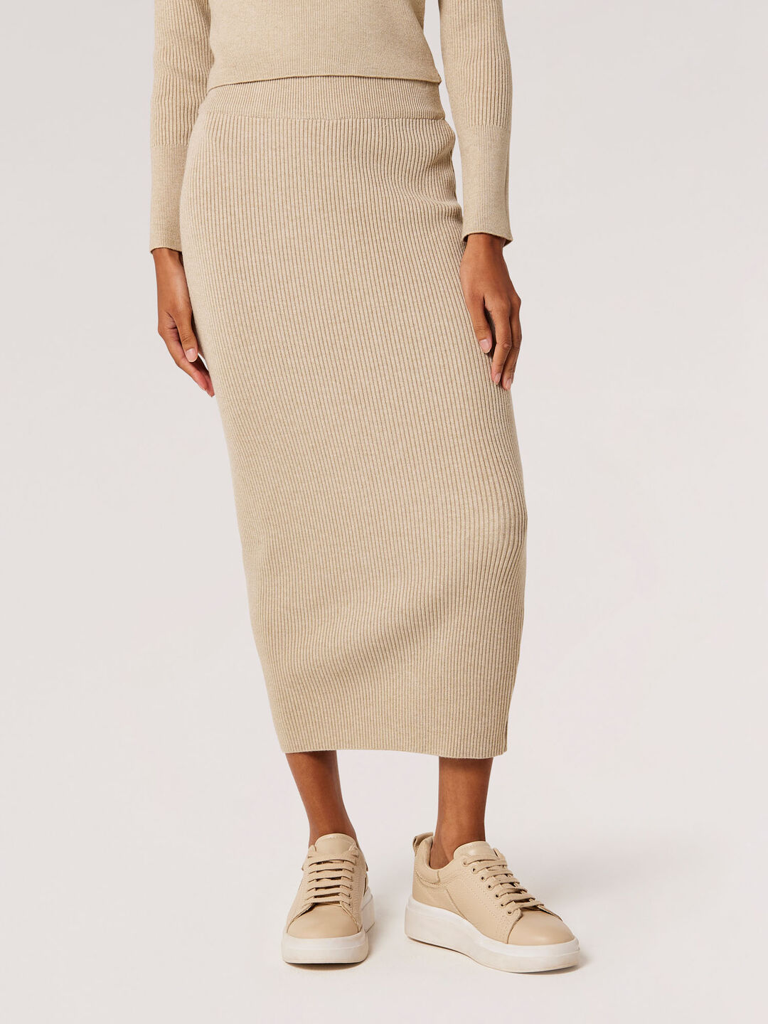 Image of Ribbed Knit Midaxi Skirt